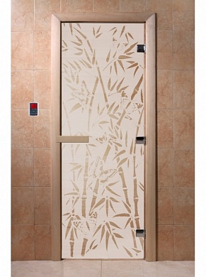 картинка Дверь  "Бамбук и бабочки сатин " для бани и сауны