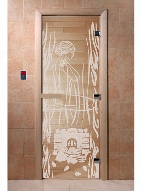 картинка Дверь "Волшебный пар прозрачная" для бани и сауны
