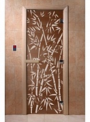 картинка Дверь  "Бамбук и бабочки бронза  " для бани и сауны