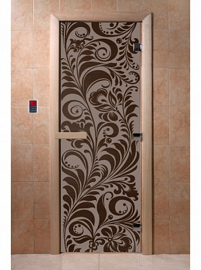 картинка Дверь  "Хохлома черный жемчуг матовая" для бани и сауны