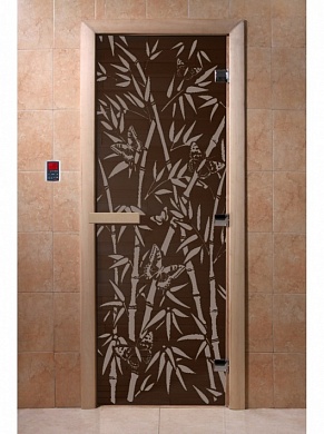 картинка Дверь  "Бамбук и бабочки черный жемчуг" для бани и сауны