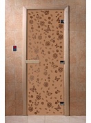 картинка Дверь  "Цветы и бабочки бронза матовая" для бани и сауны