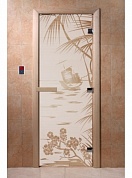 картинка Дверь  "Голубая лагуна сатин" для бани и сауны