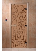 картинка Дверь  "Бамбук и бабочки бронза матовая " для бани и сауны