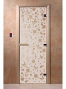 картинка Дверь  "Цветы и бабочки сатин" для бани и сауны