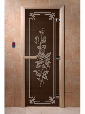 картинка Дверь  "Розы черный жемчуг" для бани и сауны