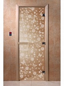 картинка Дверь  "Цветы и бабочки прозрачная" для бани и сауны