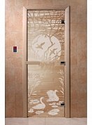 картинка Дверь  "Лебединое озеро прозрачная" для бани и сауны