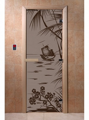 картинка Дверь  "Голубая лагуна черный жемчуг матовая" для бани и сауны