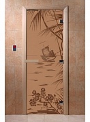 картинка Дверь  "Голубая лагуна бронза матовая" для бани и сауны
