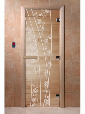 картинка Дверь "Весна цветы прозрачная" для бани и сауны