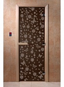 картинка Дверь  "Цветы и бабочки черный жемчуг" для бани и сауны