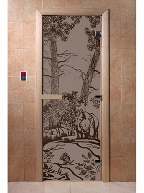 картинка Дверь "Мишки черный жемчуг матовая" для бани и сауны