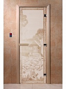 картинка Дверь  "Банька в лесу сатин" для бани и сауны