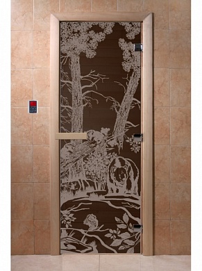 картинка Дверь "Мишки черный жемчуг" для бани и сауны