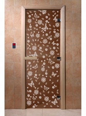 картинка Дверь  "Цветы и бабочки бронза" для бани и сауны