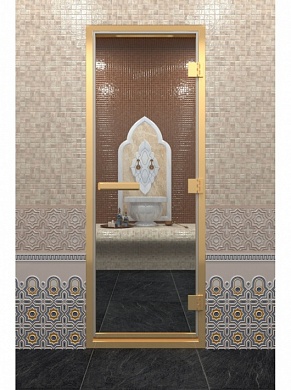 картинка Дверь "Хамам в золотом профиле" для бани и сауны