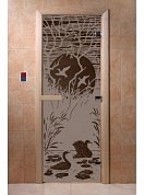 картинка Дверь  "Лебединое озеро черный жемчуг матовая" для бани и сауны