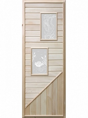 картинка Дверь с двумя прямоугольными вставками с сюжетом для бани и сауны
